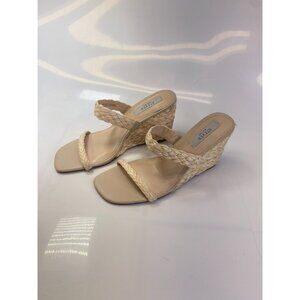Steven New York Womens Ivory Raffia Strap Espadrille Wedge Sandal Sz 9.5